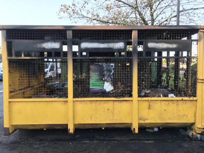 The damaged recycling bank in Cleator Moor