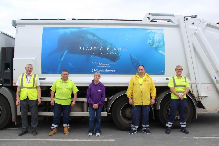 A Copeland recycling crew with a newly-liveried lorry