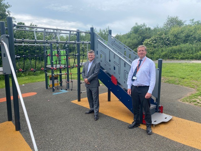 •	Mike Starkie, Mayor of Copeland, and Emanuel Flecken, Copeland Council's Parks and Open Spaces Manager, at the Jacktrees Road play area in Cleator Moor 